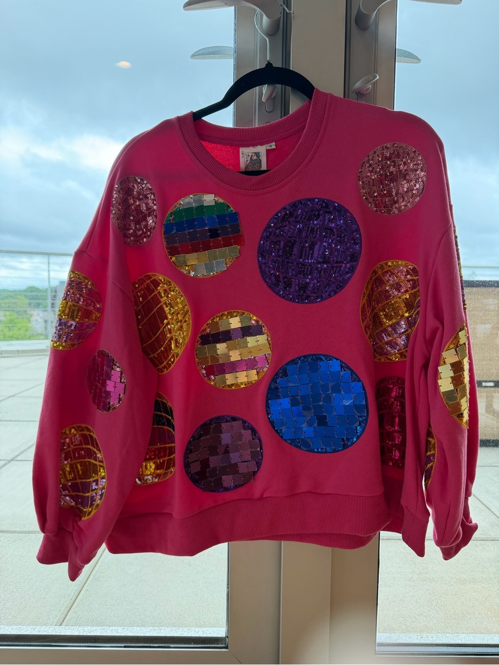 QUEEN OF SPARKLES Pink Sequin Disco Balls Sweatshirt